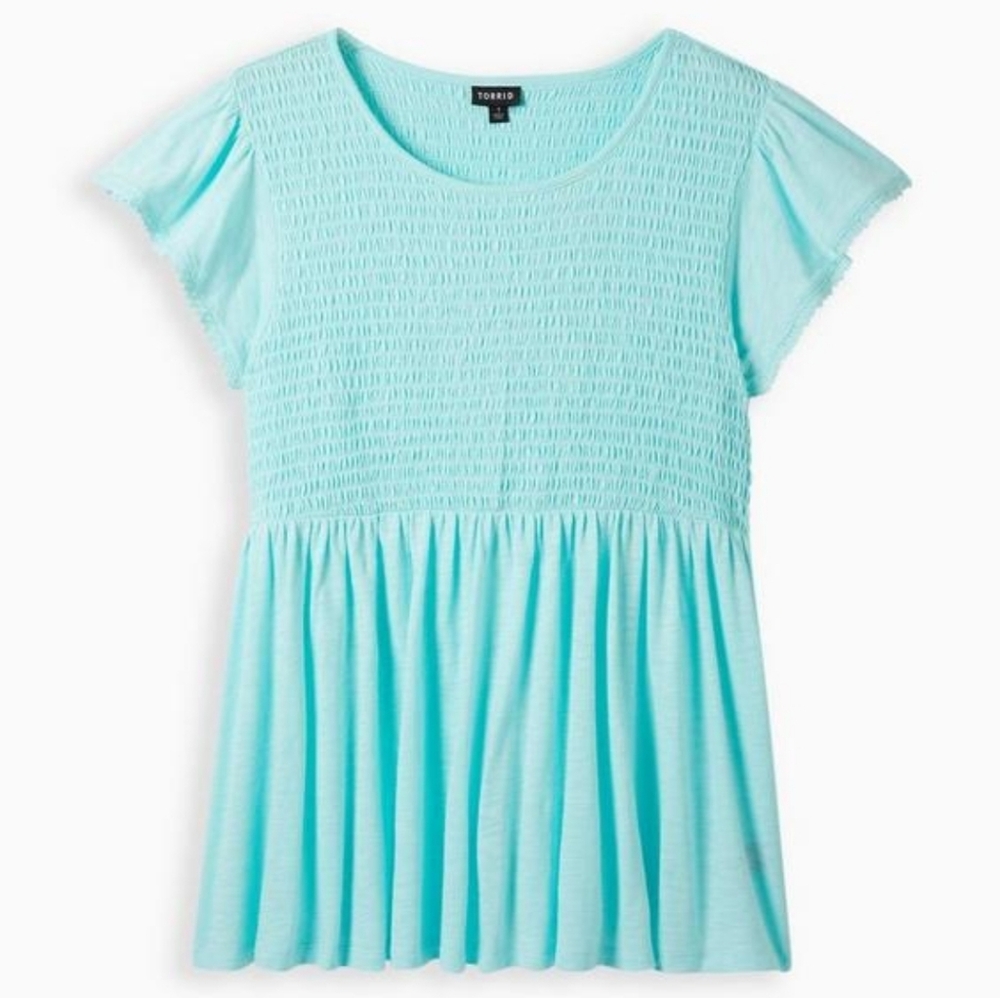 Torrid Aqua Smocked Blouse